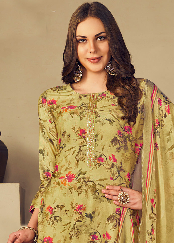 3 Pc Yellow Unstitched Silk Suit Set With Dupatta VDSL1110248 - Indian Silk House Agencies