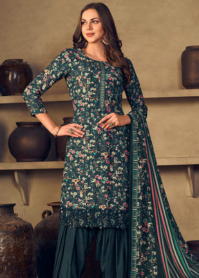 3 Pc Grey Unstitched Silk Suit Set With Dupatta VDSL1110252 - Indian Silk House Agencies