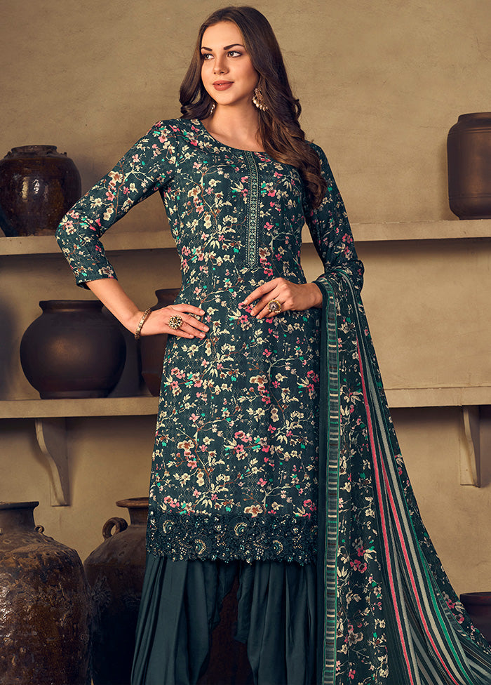 3 Pc Grey Unstitched Silk Suit Set With Dupatta VDSL1110252 - Indian Silk House Agencies