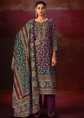 3 Pc Wine Unstitched Silk Suit Set With Dupatta VDSL1410242 - Indian Silk House Agencies