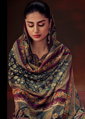 3 Pc Wine Unstitched Silk Suit Set With Dupatta VDSL1410242 - Indian Silk House Agencies