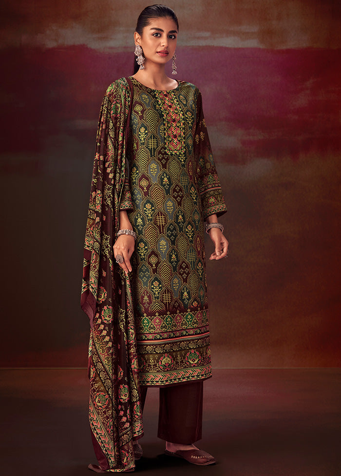 3 Pc Multicolor Unstitched Silk Suit Set With Dupatta VDSL1410243 - Indian Silk House Agencies