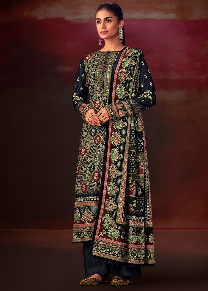 3 Pc Green Unstitched Silk Suit Set With Dupatta VDSL1410245 - Indian Silk House Agencies