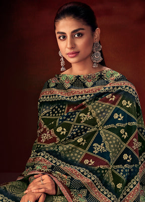 3 Pc Green Unstitched Silk Suit Set With Dupatta VDSL1410245 - Indian Silk House Agencies