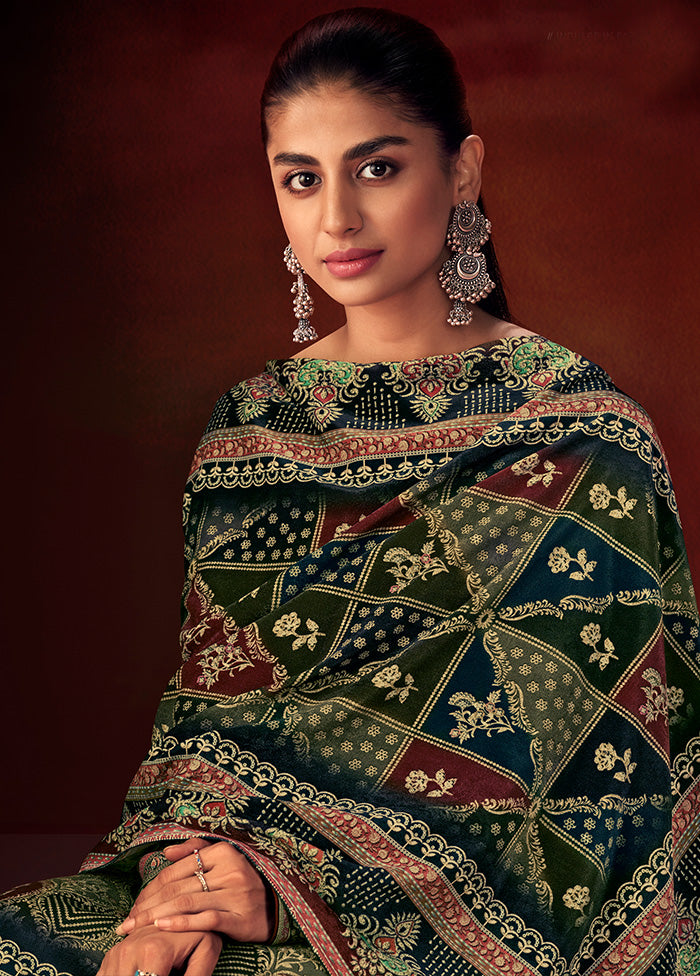 3 Pc Green Unstitched Silk Suit Set With Dupatta VDSL1410245 - Indian Silk House Agencies