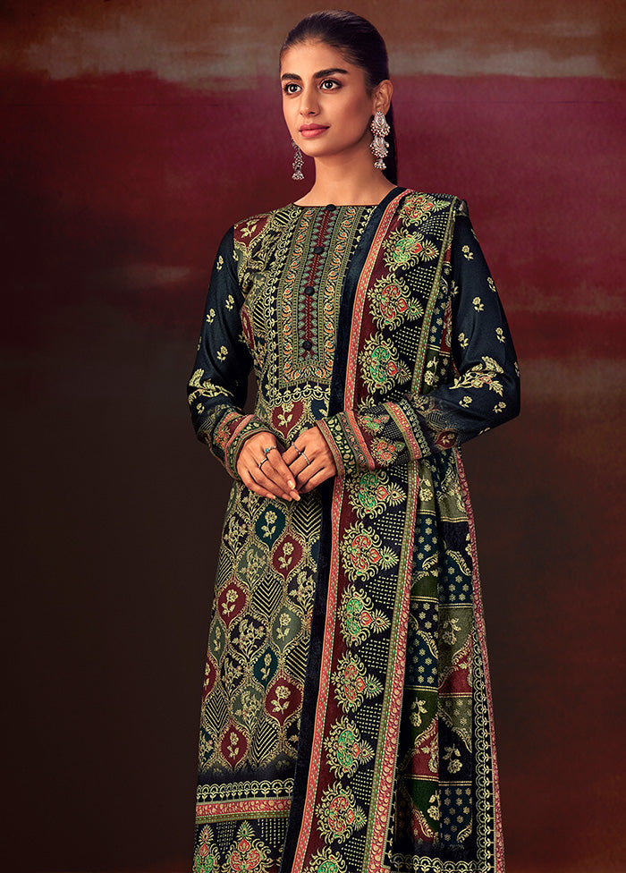 3 Pc Green Unstitched Silk Suit Set With Dupatta VDSL1410245 - Indian Silk House Agencies