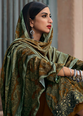3 Pc Mustard Unstitched Silk Suit Set With Dupatta VDSL1410236 - Indian Silk House Agencies