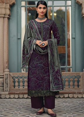 3 Pc Purple Unstitched Silk Suit Set With Dupatta VDSL1410237 - Indian Silk House Agencies