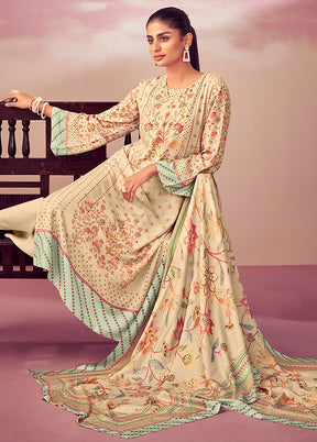 3 Pc Beige Unstitched Silk Suit Set With Dupatta VDSL1410227 - Indian Silk House Agencies