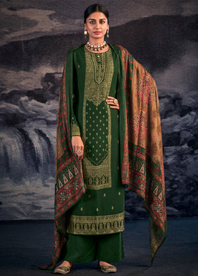 3 Pc Green Unstitched Pashmina Suit Set - Indian Silk House Agencies
