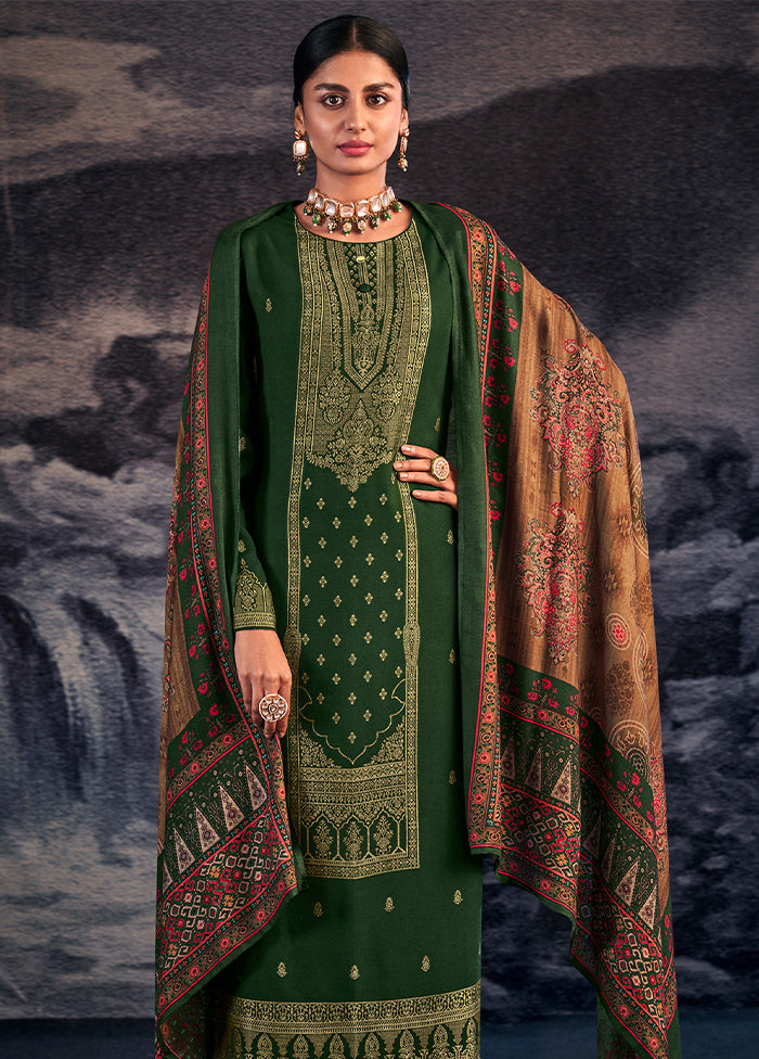 3 Pc Green Unstitched Pashmina Suit Set - Indian Silk House Agencies
