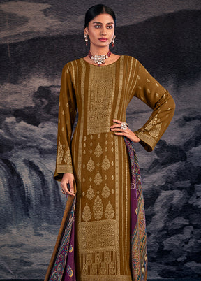 3 Pc Gold Unstitched Silk Suit Set With Dupatta VDSL1410248 - Indian Silk House Agencies
