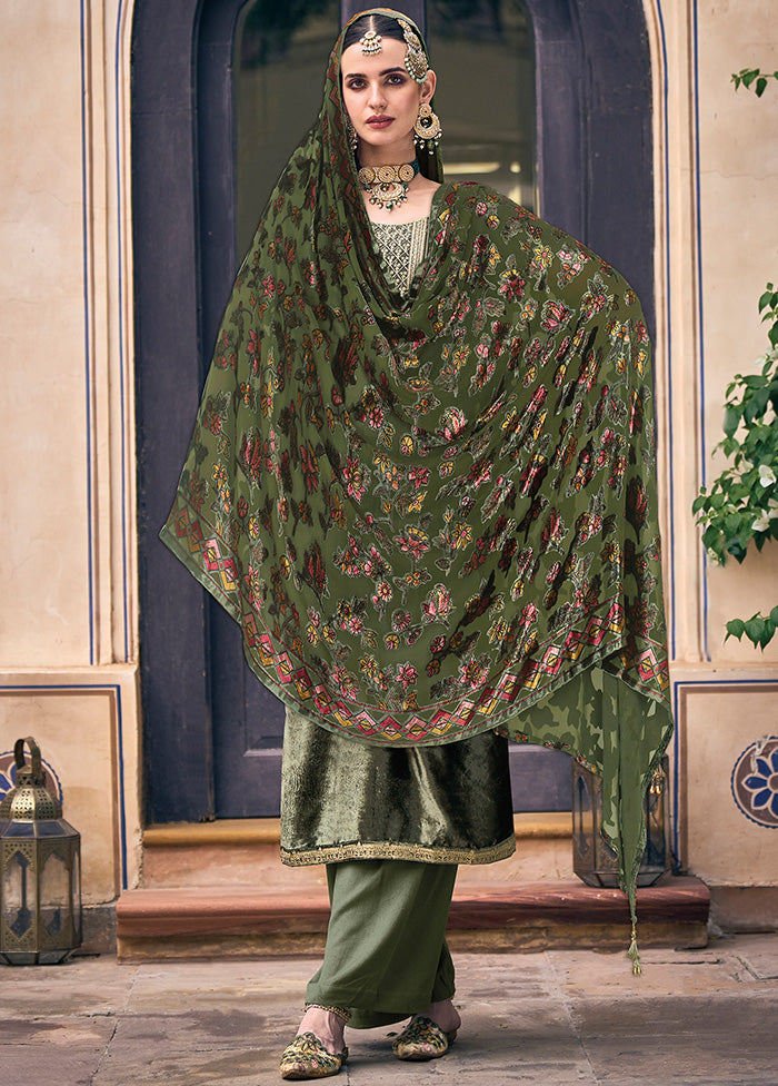3 Pc Green Unstitched Velvet Suit Set With Dupatta VDSL1410255 - Indian Silk House Agencies