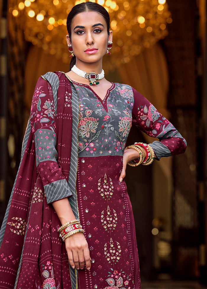 3 Pc Magenta Unstitched Suit Set With Dupatta VDSL2510223 - Indian Silk House Agencies
