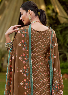 3 Pc Brown Unstitched Suit Set With Dupatta VDSL2510224 - Indian Silk House Agencies