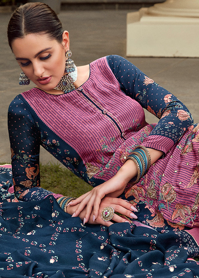 3 Pc Pink Unstitched Suit Set With Dupatta VDSL2510225 - Indian Silk House Agencies