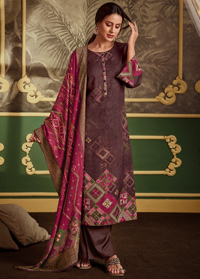 3 Pc Brown Unstitched Silk Suit Set VDSL1111228 - Indian Silk House Agencies