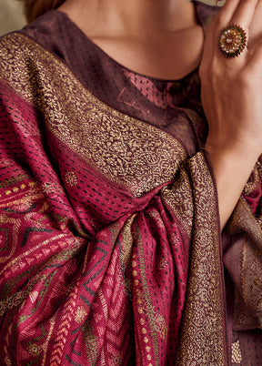 3 Pc Brown Unstitched Silk Suit Set VDSL1111228 - Indian Silk House Agencies
