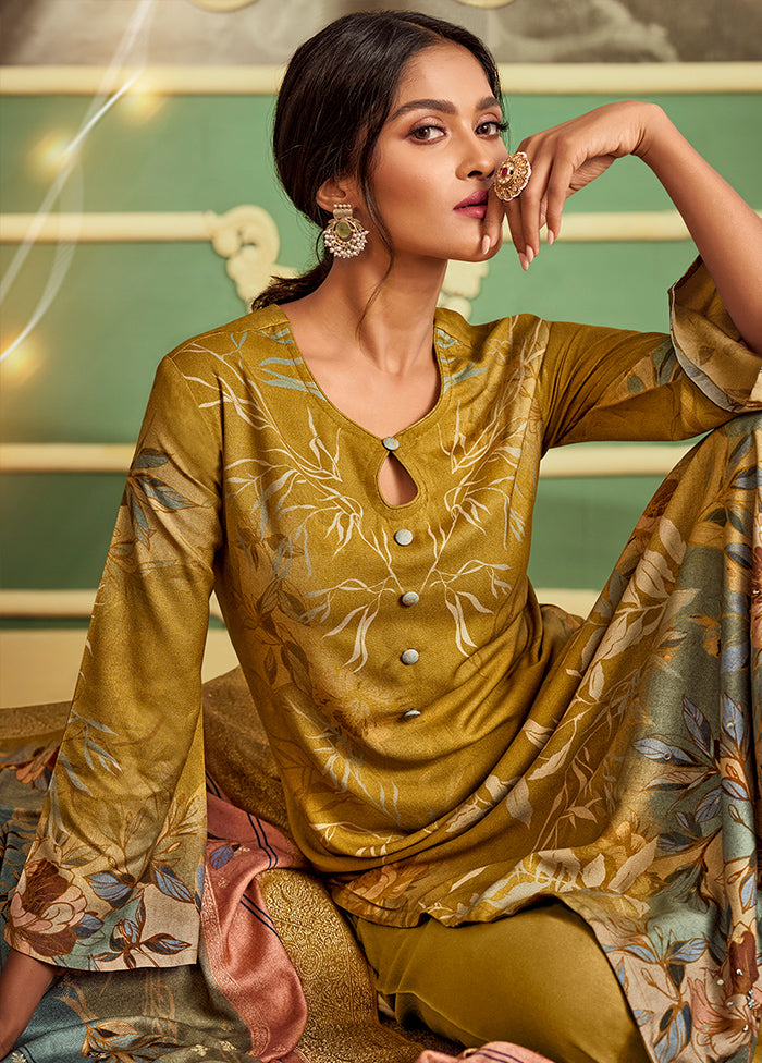 3 Pc Mustard Unstitched Silk Suit Set VDSL1111229 - Indian Silk House Agencies