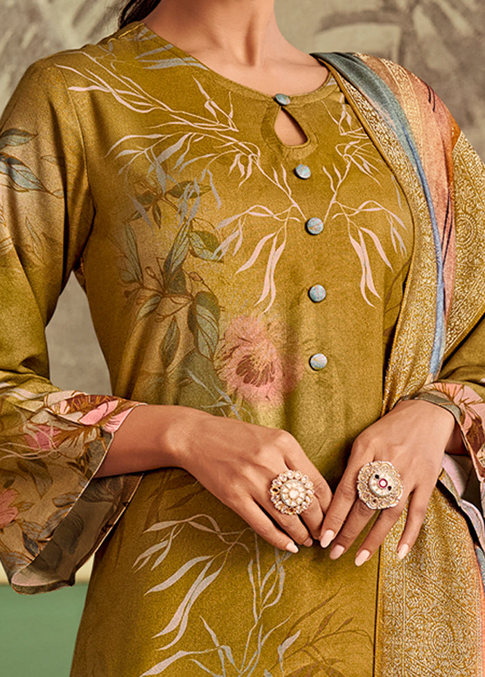 3 Pc Mustard Unstitched Silk Suit Set VDSL1111229 - Indian Silk House Agencies