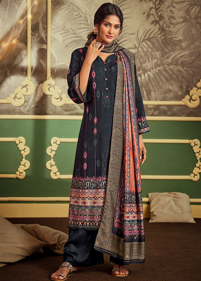 3 Pc Black Unstitched Silk Suit Set VDSL1111231 - Indian Silk House Agencies