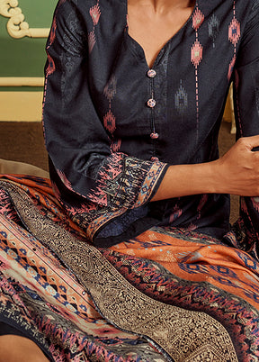 3 Pc Black Unstitched Silk Suit Set VDSL1111231 - Indian Silk House Agencies