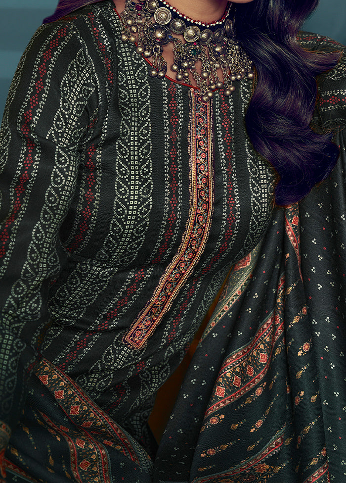 3 Pc Black Unstitched Silk Suit Set With Dupatta VDSL1511221 - Indian Silk House Agencies