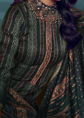 3 Pc Black Unstitched Silk Suit Set With Dupatta VDSL1511221 - Indian Silk House Agencies