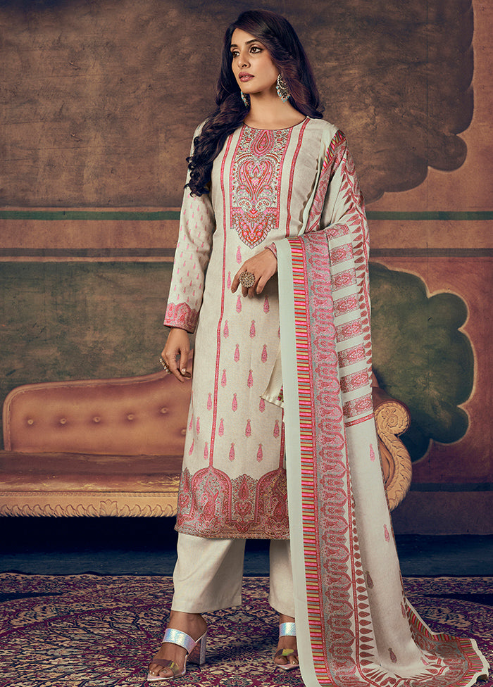 3 Pc Beige Unstitched Suit Set With Dupatta VDSL2111223 - Indian Silk House Agencies