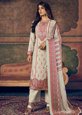 3 Pc Beige Unstitched Suit Set With Dupatta VDSL2111223 - Indian Silk House Agencies