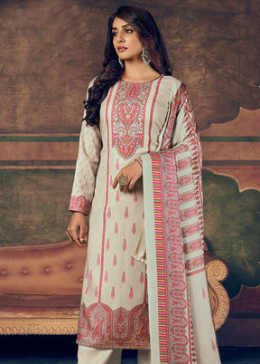 3 Pc Beige Unstitched Suit Set With Dupatta VDSL2111223 - Indian Silk House Agencies