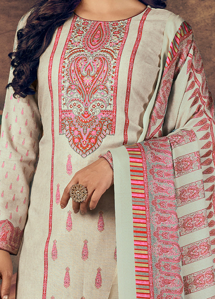 3 Pc Beige Unstitched Suit Set With Dupatta VDSL2111223 - Indian Silk House Agencies