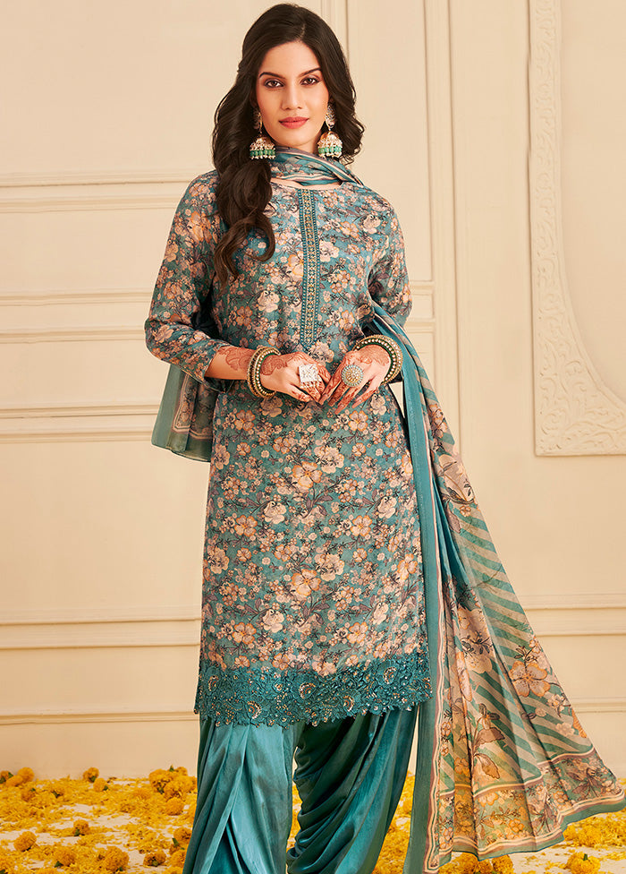 3 Pc Sky Blue Unstitched Crepe Suit Set With Dupatta VDSL2811225 - Indian Silk House Agencies