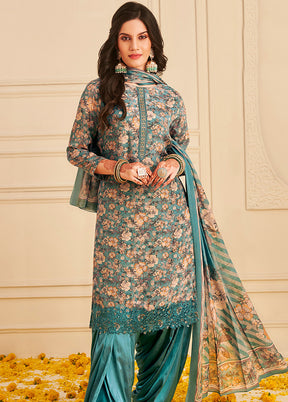 3 Pc Sky Blue Unstitched Crepe Suit Set With Dupatta VDSL2811225 - Indian Silk House Agencies