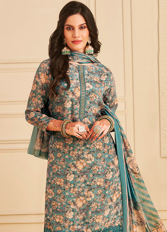 3 Pc Sky Blue Unstitched Crepe Suit Set With Dupatta VDSL2811225 - Indian Silk House Agencies