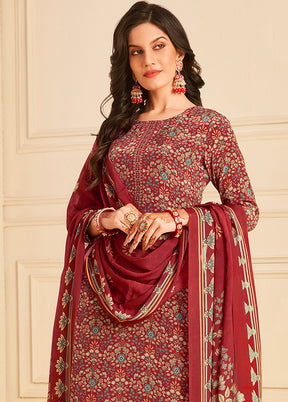 3 Pc Maroon Unstitched Crepe Suit Set With Dupatta VDSL2811226 - Indian Silk House Agencies