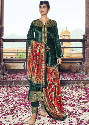3 Pc Green Unstitched Velvet Suit Set With Dupatta VDSL2811227 - Indian Silk House Agencies