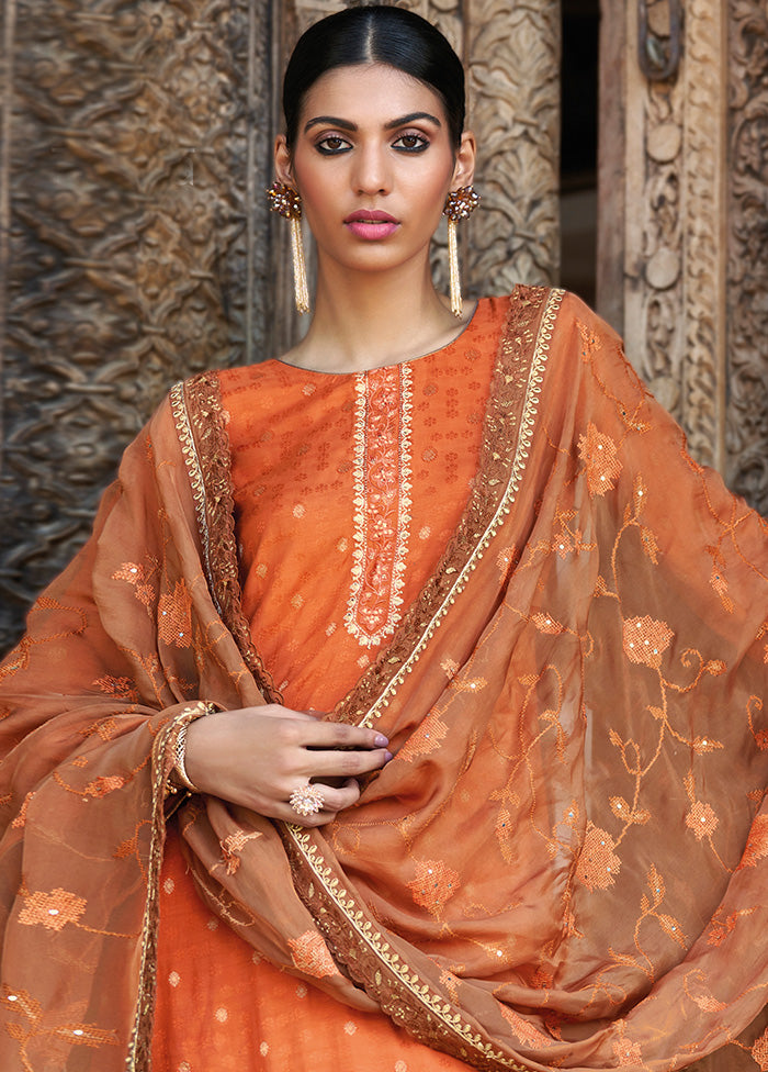3 Pc Orange Unstitched Silk Suit Set With Dupatta VDSL2811236 - Indian Silk House Agencies