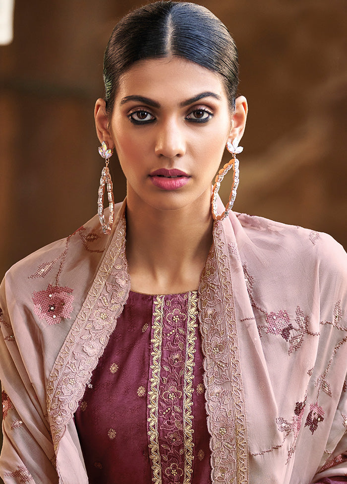 3 Pc Purple Unstitched Silk Suit Set With Dupatta VDSL2811237 - Indian Silk House Agencies