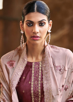 3 Pc Purple Unstitched Silk Suit Set With Dupatta VDSL2811237 - Indian Silk House Agencies