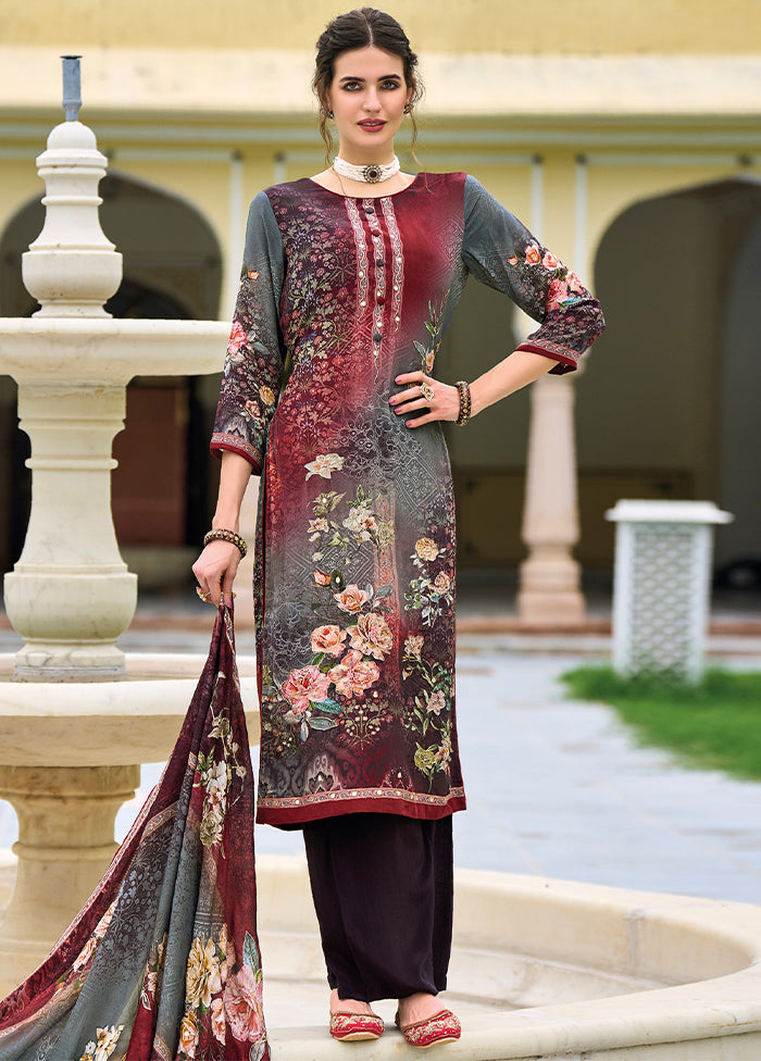 3 Pc Maroon Unstitched Suit Set With Dupatta VDSL812223 - Indian Silk House Agencies