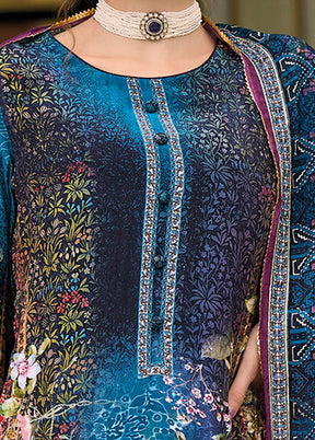 3 Pc Blue Unstitched Suit Set With Dupatta VDSL812224 - Indian Silk House Agencies