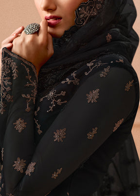 3 Pc Black Unstitched Net Floral Work Suit Set VDSL1312225 - Indian Silk House Agencies