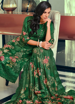 3 Pc Green Unstitched Cotton Suit Set - Indian Silk House Agencies