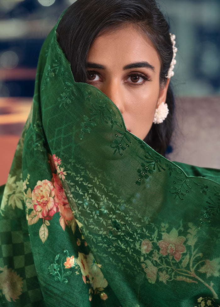 3 Pc Green Unstitched Cotton Suit Set - Indian Silk House Agencies