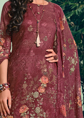 3 Pc Maroon Unstitched Cotton Suit Set - Indian Silk House Agencies