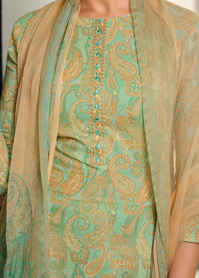 3 Pc Green Unstitched Suit Set With Dupatta VDSL0201231 - Indian Silk House Agencies