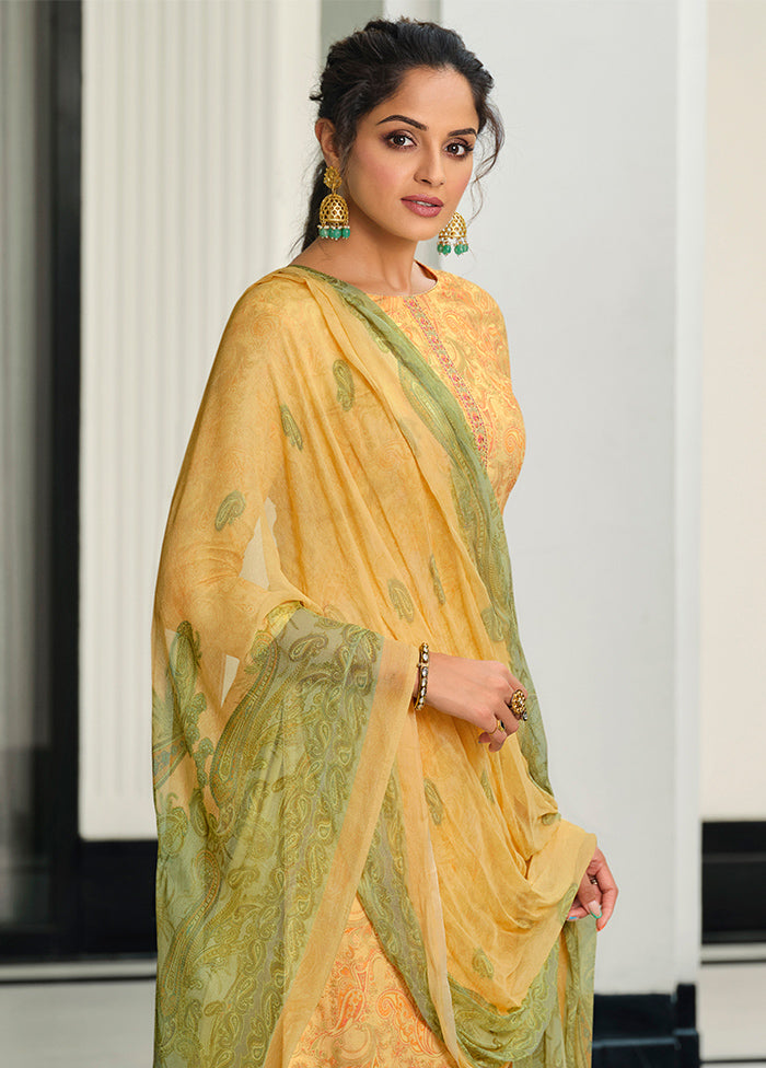 3 Pc Yellow Unstitched Suit Set With Dupatta VDSL0201234 - Indian Silk House Agencies