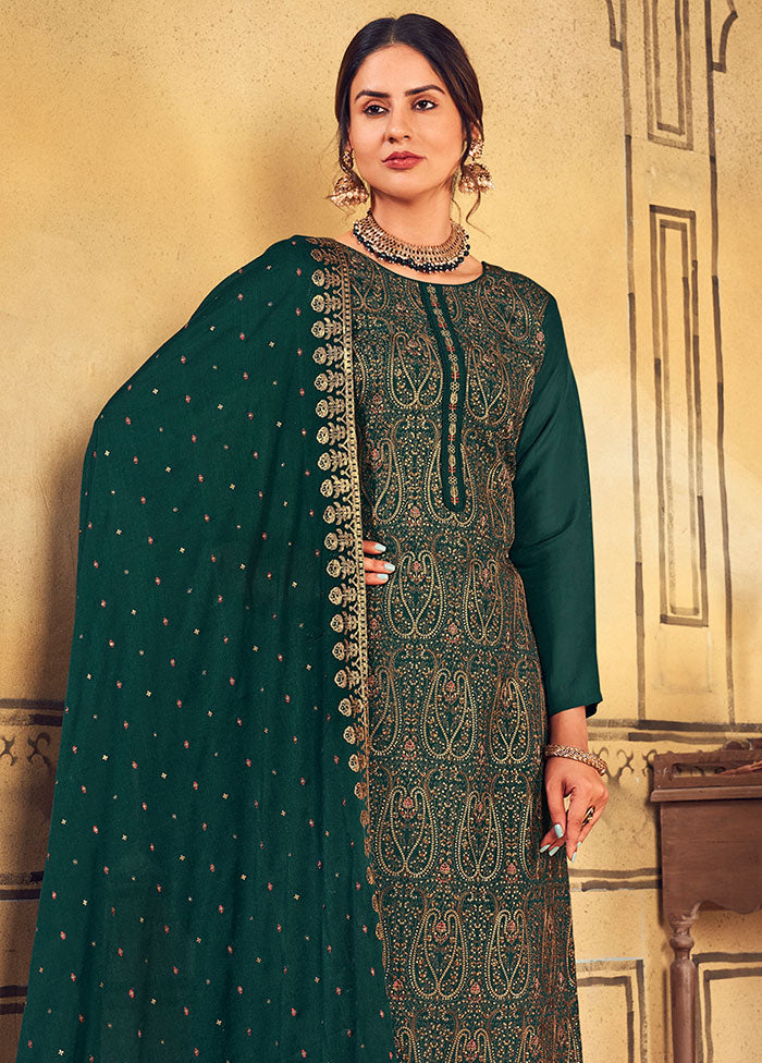 3 Pc Green Unstitched Salwar Suit Set With Dupatta VDSL91234 - Indian Silk House Agencies