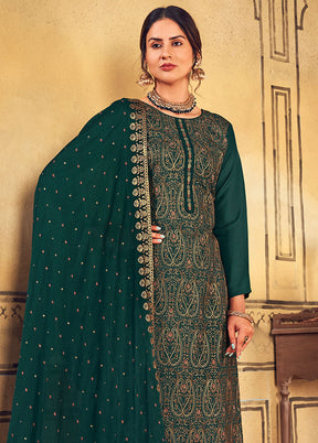 3 Pc Green Unstitched Salwar Suit Set With Dupatta VDSL91234 - Indian Silk House Agencies